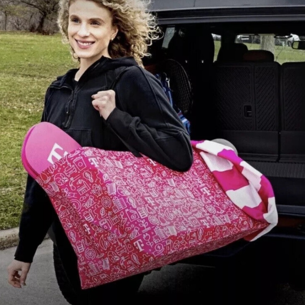 T-Mobile Oversized Tote Bag, pink white with black handles, travel & sports…
